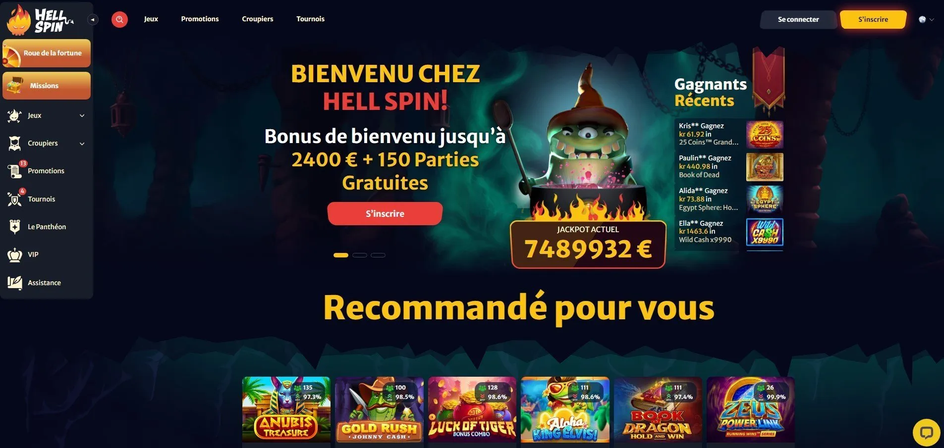 Hell Spin Casino Page Accueil