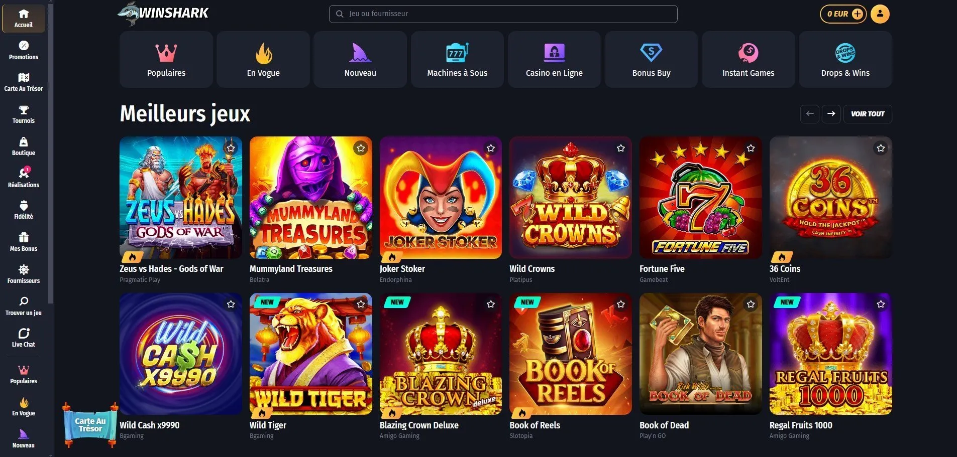 Winshark Casino Page Accueil